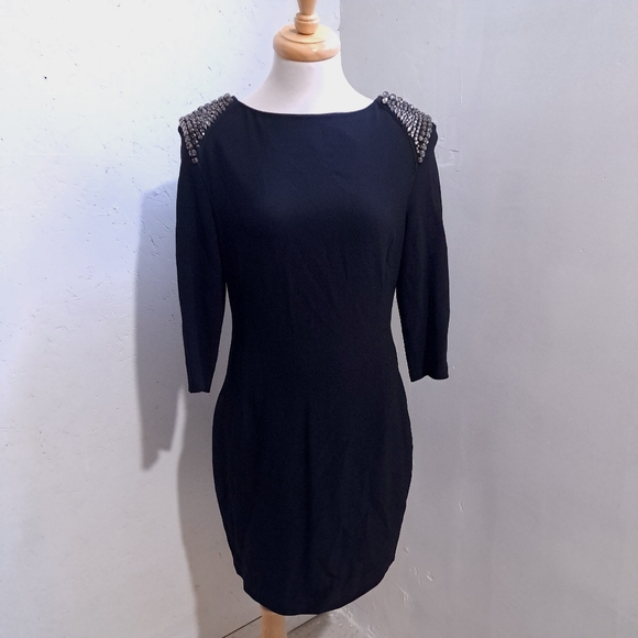 Zara | Black jewelled statement shoulder dress - Picture 3 of 10